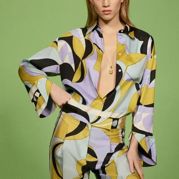 Zara Printed Shirt With Pocket Long Sleeves - Looks like Pucci - Picture 4 of 5